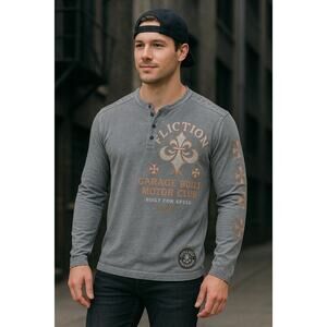 Affliction American Customs Long Sleeve Henley – Garage Built Motor Club – XL